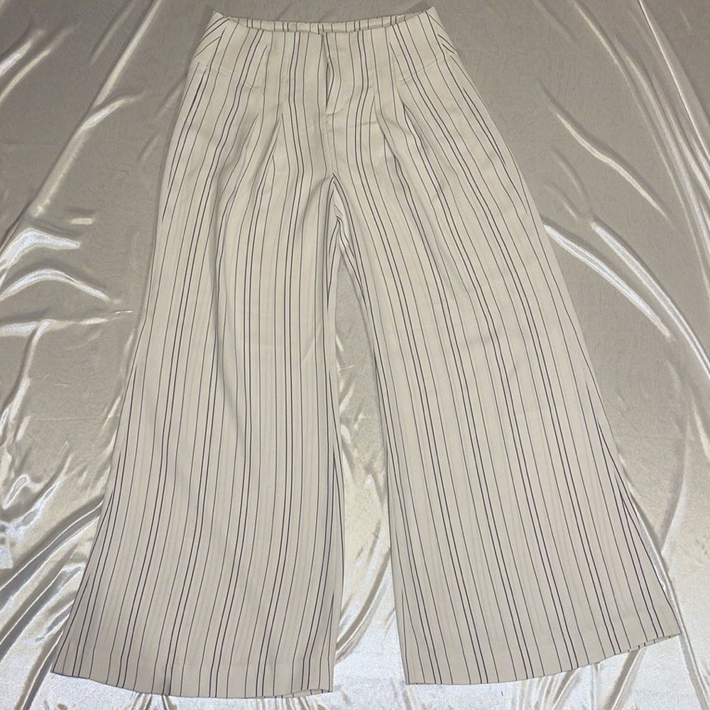 Banana Republic Off White and Navy Blue Striped Slacks